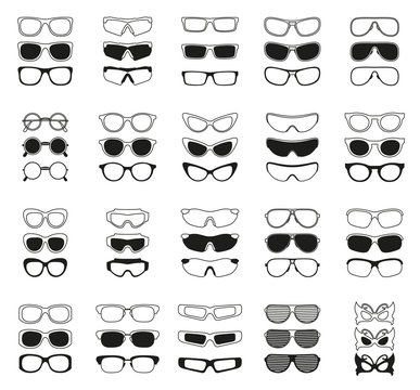 fashionable glasses simple black vector icons set