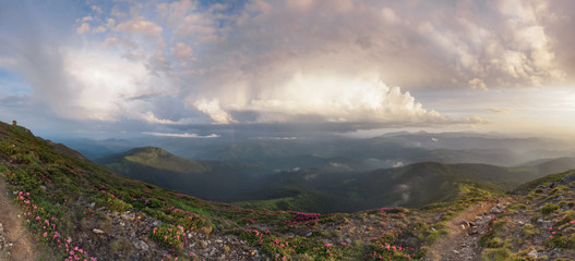 Fototapeta na wymiar Carpathian Mountains. Panorama of mountains before sunset.