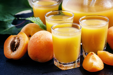 Freshly squeezed apricot juice, selective focus