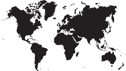 Silhouette freehand world map sketch on white background.