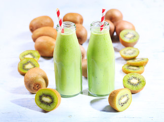 bottles of kiwi smoothie