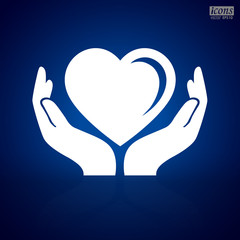 Heart on hands, vector icon.
