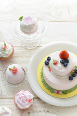 ケーキのイメージ　蝶々と花のケーキ　デコレーションケーキ　春のケーキ　クリーム　ケーキ作り