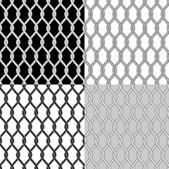 Set of black and white seamless patterns with ropes
