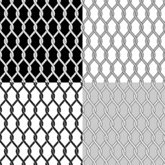 Set of black and white seamless patterns with ropes