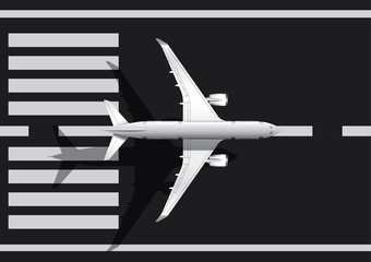 Fototapeta premium Airplane on runway ,top view 