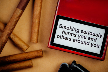 Smoking cigarettes addiction and health issue concept, flat lay