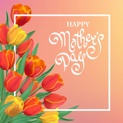 Happy Mother's Day Spring Background with Tulips and frame. 