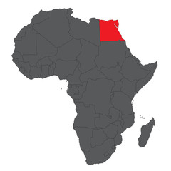 Map of Africa on gray with red Egypt vector