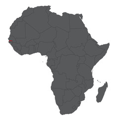Map of Africa on gray with red Gambia vector