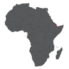 Map of Africa on gray with red Djibouti vector