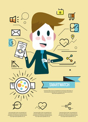  Businessman enjoy with his smartwatch.Smart watch infographic.