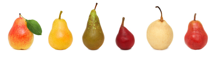 Set ripe whole pears (isolated)