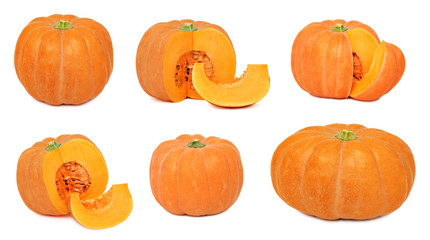 Set whole and sliced pumpkins (isolated)
