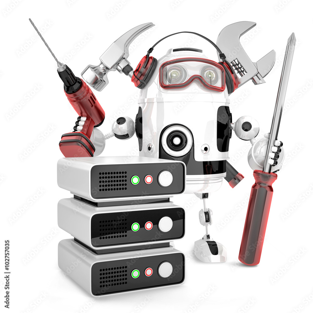 Poster network engineer with tools. isolated, contains clipping path