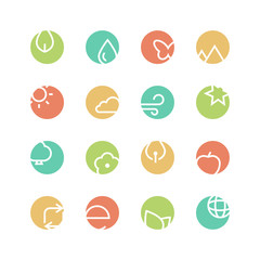 Nature icon set - vector minimalist. Different symbols on the colored background.