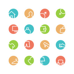 Home icon set - vector minimalist. Different symbols on the colored background.