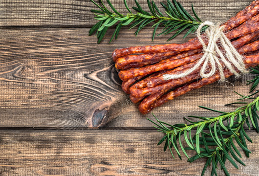 Dried kabanos sausage - traditional thin sausage in polish cuisine