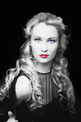 Beautiful fashion model girl with blond hair. Portrait of glamou