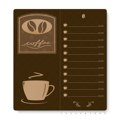 Coffee card with coffee cup on brown background