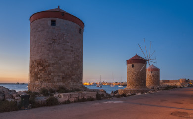 Mandraki Harbour windmills on the Island of Rhodes Greece