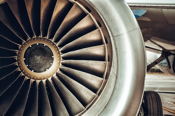 Aircraft engine close-up.
