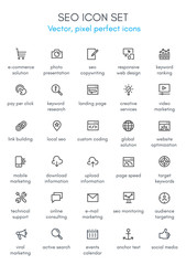 Search engine optimization theme line icon set