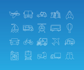 Transport mono line icon set