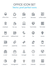 Office theme line icon set.