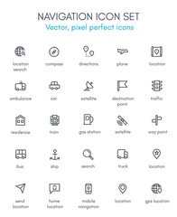 Navigation theme line icon set.