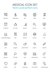 Medical, hospital theme line icon set.