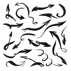 Isolated grunge hand drawn arrows set.