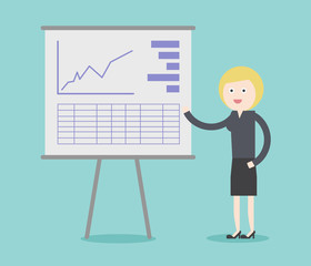 Concept of business woman presentation / exchange ideas and experience / coworking people / collaboration and discussion / meeting / brainstorming strategy vector illustration.