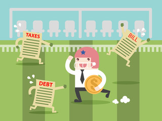 Fight TAX and DEBT like Super Bowl. Flat design for business financial marketing banking concept cartoon illustration. © Chuenmanuse