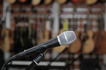 Closeup microphone in a music shop