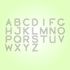 Thin line font. Latin alphabet on green background