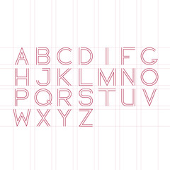 Red thin line font. Latin alphabet on white background