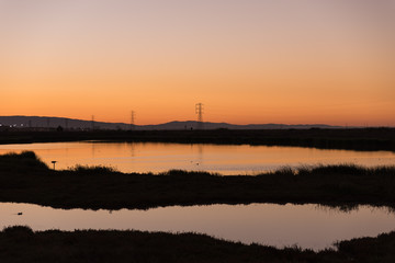 Dense sunset light over San Francisco Bay Wetlands