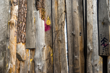 A fence covering a closed construction site in Berlin, Friedrichshain, close up of the pattern