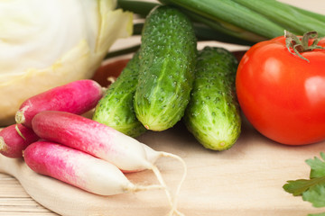 fresh vegetables on the hardboard. food cooking