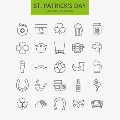 Line Happy Saint Patrick Day Icons Big Set