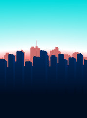 Contour of the big city on a blue background.