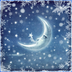  Abstract Christmas background with snowflakes and moon