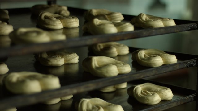 Making buns. Production of dessert.
