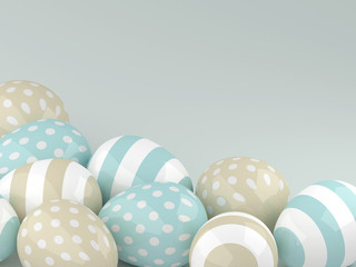 3d Easter glossy eggs over pastel background