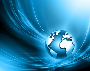 Best Internet Concept of global business. Globe, glowing lines on technological background. Electronics, Wi-Fi, rays, symbols Internet, television, mobile and satellite communications