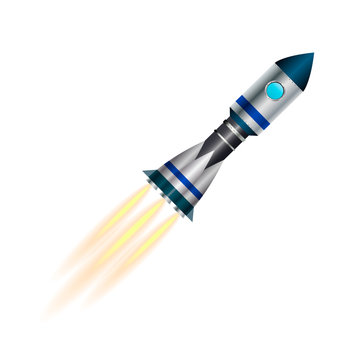 Space rocket launch isolated on white background. Vector illustration