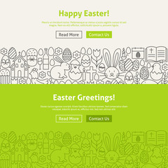 Happy Easter Line Art Web Banners Set