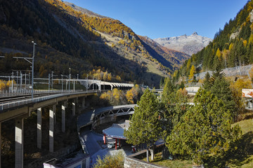 Amazing panorama of Alps and Lotschberg Tunnel under the mountain, Switzerland