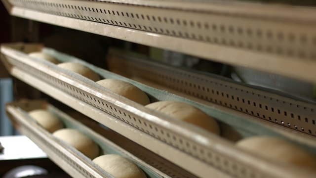 Baking of bread at the bakery.